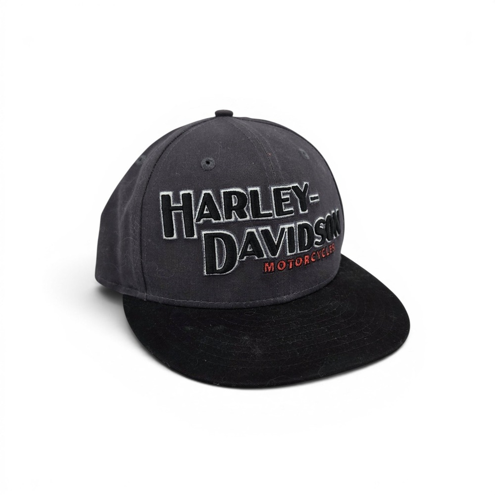 Harley Davidson New Era 59FIFTY Fitted Hat 7 1/4 Black Gray Biker Moto Cap